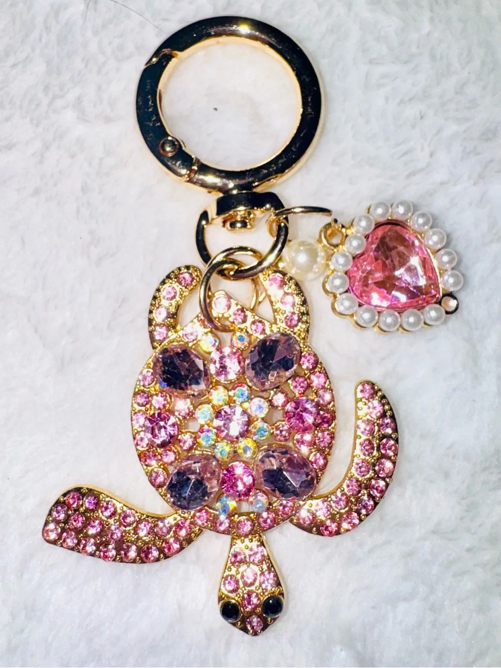 Pink Jeweled Turtle Keychain with Heart bag Charm